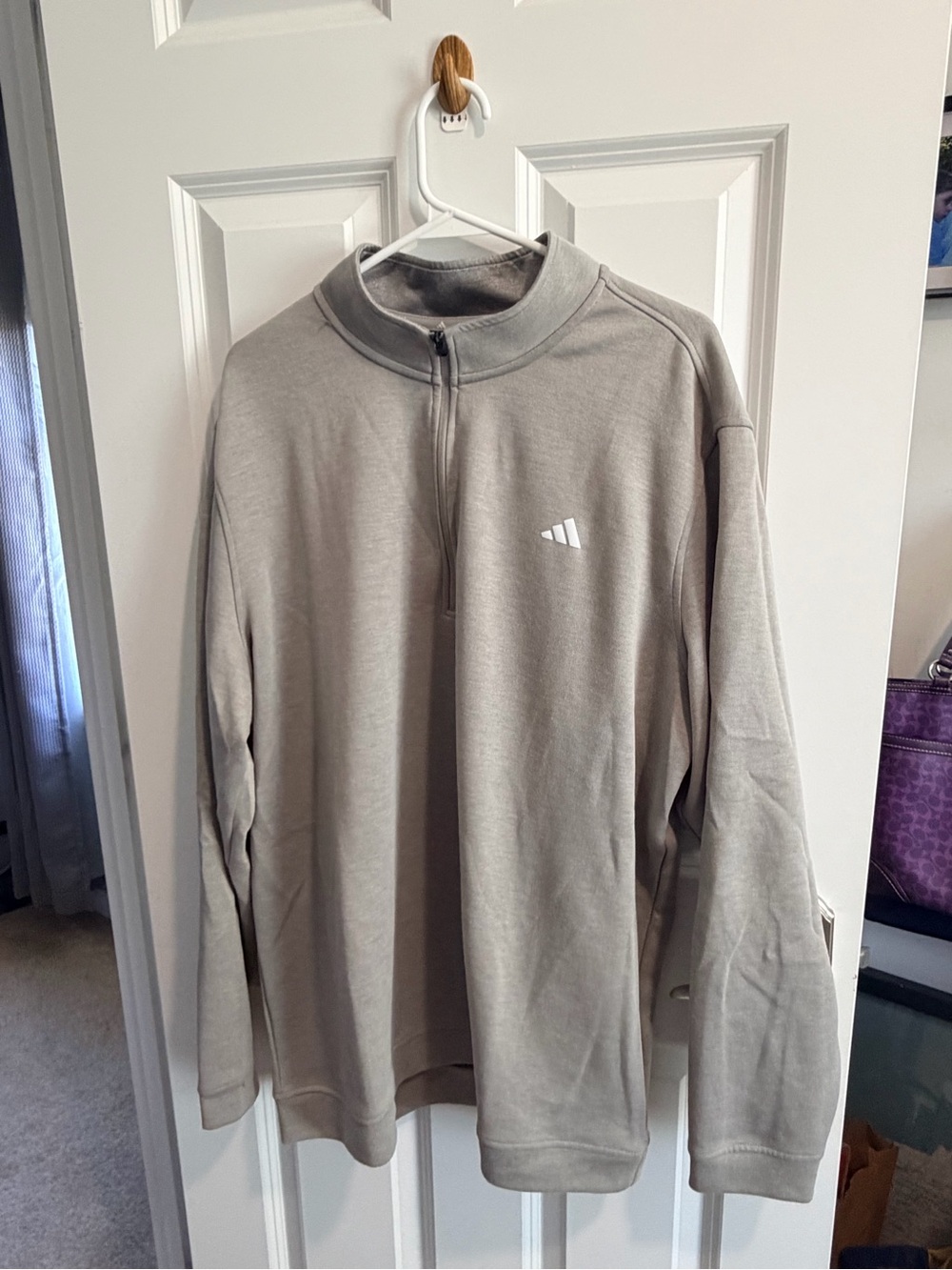 adidas Men’s Light Gray Zip-Up Pullover Sweater